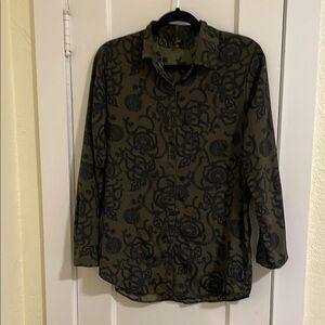 Floral Button-Up Shirt - Olive and Black
